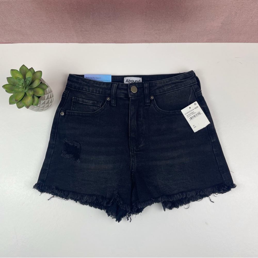 Abound Solid Black Frayed Cut Off Denim Jean Shorts New Women Size 26